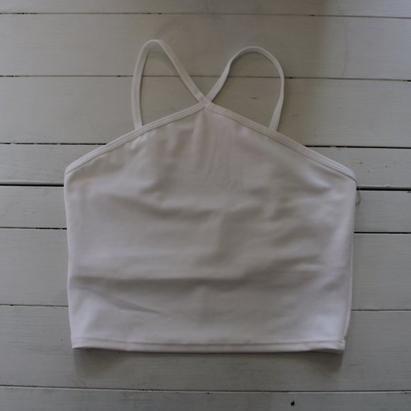 GAP Cropped White Cross Halter Work Out / Active Top - Picture 3 of 8